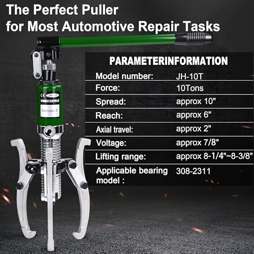 10T Hydraulic Gear Puller Set Wheel Bearing Puller Kit 2 or 3 Jaws Pulling Separator for Wheel Hubs Rotors Car Axles Pulleys Brake Drums (10 inch JAW) - size: 10 inch JAW