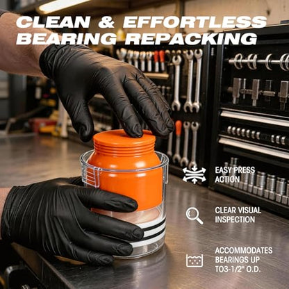 Enmja Premium Wheel Bearing Packer Kit - Handy Bearing Grease Packer Tool with Clear Tube, Effortlessly Flushes Old Grease & Repacks Wheel Bearings for Cars Trucks Trailers ATVs up to 3.5" OD