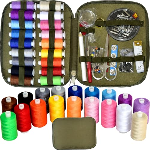 Sewing Kit with Case Portable Sewing Supplies for Home Traveler, Adults, Beginner, Emergency, Contains 18 Sewing Thread, Scissors, Needles, Measure etc,Army Green - color: Army Green, size: 1 Pack