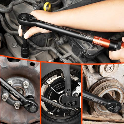 Matework 1/2 Inch Drive Click Torque Wrench, 10-180 ft.lb/13.6-244.1 Nm, ±3% High Precision Lug Nut Torque Wrench with 72 Tooth Dual-Direction for Moto, Wheel Tire and Car Repair - size: 1/2-inch (Single, 10-180 ft.lb/13.6-244.1 nm)