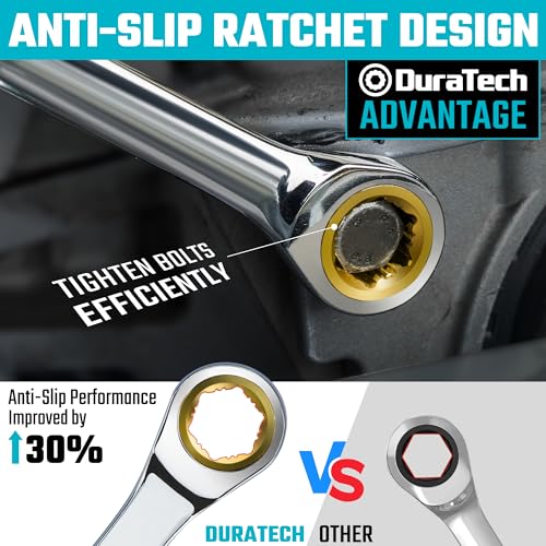 DURATECH 17mm Extra Long Anti-Slip Ratcheting Wrench, Double Box End Wrench, 12-point, Metric, CR-V Steel - size: 17mm