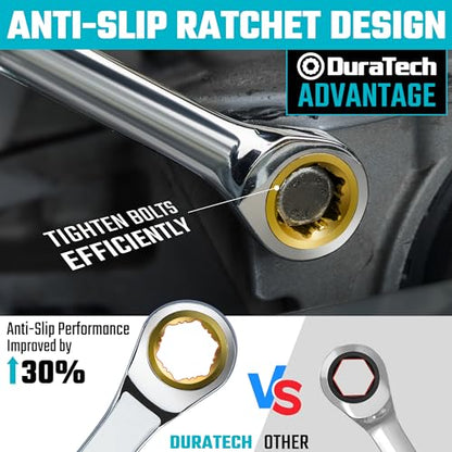 DURATECH 17mm Extra Long Anti-Slip Ratcheting Wrench, Double Box End Wrench, 12-point, Metric, CR-V Steel - size: 17mm