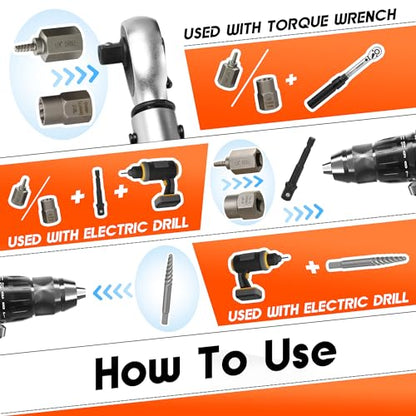 40 Pcs Screw Extractor Set 2-in-1 Hex Head Multi-Spline Lug Nut Remover | 3/8 Inch Drive Easy Out Bolt Extractor Set for Removing Stripped, Rounded, Damaged, Broken Studs Bolts Screws - size: 40pcs