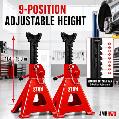 Jack Stands, 3 Ton Jack Stand with Double Pin Locking, Safety Stands for Home Garage Vehicle Repair Car Lift Supports Jack, 1 Pair, Red - color: Red