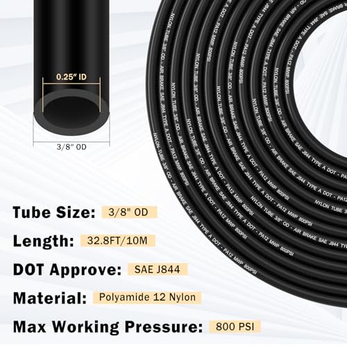 CheeMuii 3/8 Brass DOT Air Fittings With 32.8FT 3/8" DOT Air Line Kit Quick Connect DOT Air Line Fittings and PA12 Pneumatic Tubing for Semi Truck Trailer or Industrial Air System - size: 3/8Inch-15Pcs