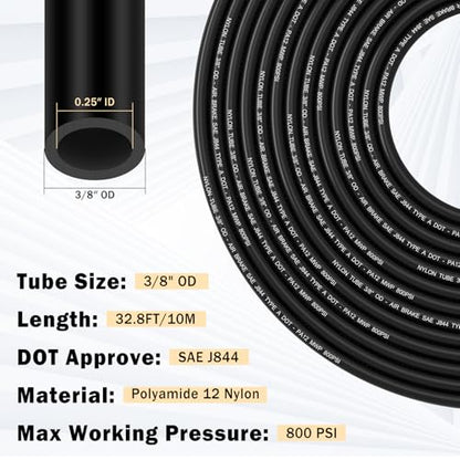 CheeMuii 3/8 Brass DOT Air Fittings With 32.8FT 3/8" DOT Air Line Kit Quick Connect DOT Air Line Fittings and PA12 Pneumatic Tubing for Semi Truck Trailer or Industrial Air System - size: 3/8Inch-15Pcs