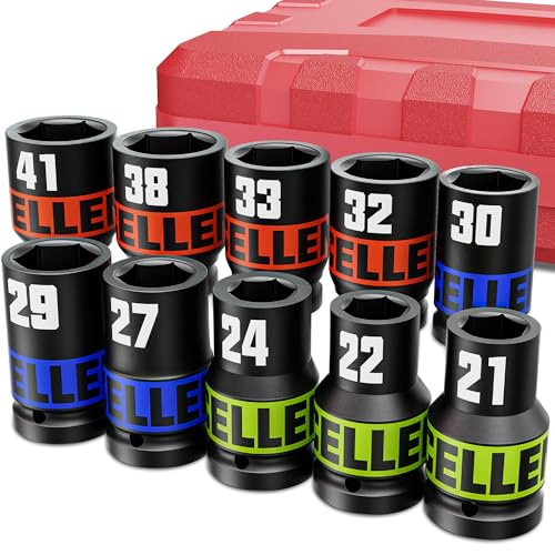 10 Piece 1-Inch Drive Impact Socket Set, 21-41mm Jumbo Sockets, Metric Alxe Nut Sockets for Automotive Repair, Equipment Maintenance - size: 1 Inch Metric Axle