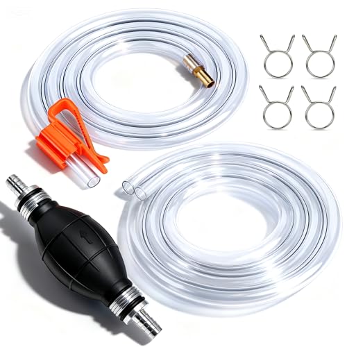 Gasoline Siphon Hose Pump - High-Flow Portable Hand Fuel Transfer Pump for Water, Gasoline, Oil, Petrol, Diesel (2 Premium PVC Hoses) - size: 15mm( 1 Pack)