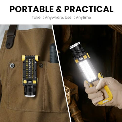 Rechargeable LED Magnetic Work Light, Portable Work Lights, 7 Flashlight Modes with 360° Rotating Hook and Carabiner, USB Charging for Camping, Hunting, and Car Repairs(2 Packs) - size: 2 Pack Yellow