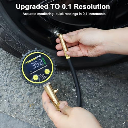 Atsafepro 200 PSI Digital Tire Pressure Gauge-2.5" LCD Display,Professional Air Pressure Gauge-4 Units Switch, 360° Swivel Head, Hold & Deflate Feature, Heavy-Duty Psi Gauges for Car, Motorcycle, Bike