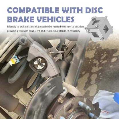 Car Cube Brake Caliper Compression Tool with 3/8" Square Drive,Six-Side-in-One Disc Brake Piston Tool for Adjusting Piston,Multi-Function Steel Disc Rear Brakes Calipers Tools