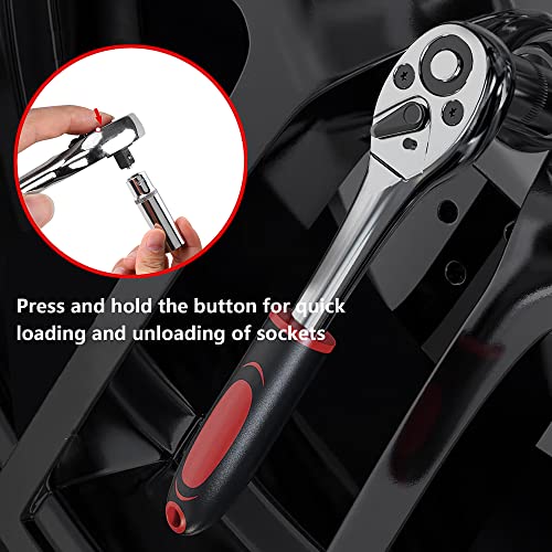 46 PCS Socket Wrench Set, Mechanic Tool Kit Quick-release Ratchet, 1/4" Drive Bit Metric Combination Tools for Auto Repairing & Household with Storage Case