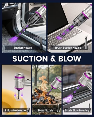 Portable Car Vacuum Cleaner 15000pa - 4 in 1 Vacuum Cleaner&Air Duster, Rechargeable Handheld Vacuum with Multi-Nozzles for Car, Home, Pet,an Ideal Gift for Both Men and Women(Pink)