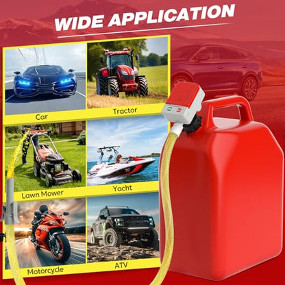 Keimi Portable Fuel Transfer Pump with Auto-Stop, 3.2 Gallon per Min, 51" Extra Long Hose, Battery & USB Powered, 4 Can Adapters, Leak-proof Gas Pump for Oil, Diesel and Gasoline - color: Grey Red