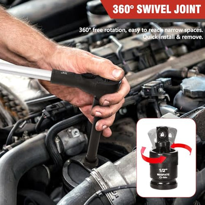 1/2" Metric Impact Socket Set 12PCS, CR-MO, 6-Point,27-38mm | 78mm Deep Socket set, Includes 3/4" to 1/2" Adapter & U-Joint. Ideal heavy-duty kit for car and truck lug nut repair - size: 1/2" | Metric|12-PCS