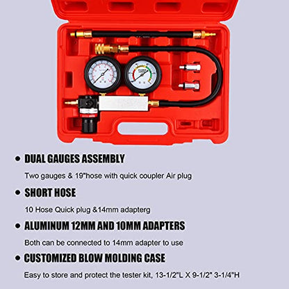 Engine Compression Tester Automotive, Cylinder Leak Down Tester Kit, Multi-Function for Gasoline Engines, Pressure Check & Leakage Rate Test for Cars, Trucks, Motorcycles