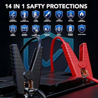 Car Jump Starter 6000A, Portable Jump Starter 12V Car Battery Booster Jump Box Pack for All Gas & 10.0L Diesel Engines with 3 Modes Flashlight and Jumper Cables (6000A) - color: 6000A