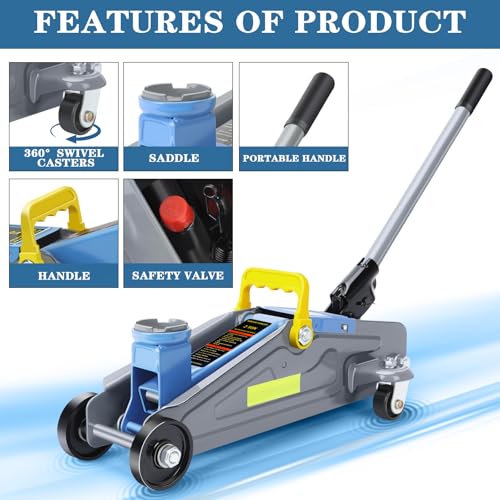 Larbanke 2T Floor Jack with Quick Lifting Range of 5.11-13 inches, Portable Hydraulic Floor Jack with Reflective Strip Suitable for Night Use, 6600 pounds Car Jack Suitable for Various Vehicle Models