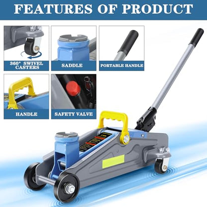 Larbanke 2T Floor Jack with Quick Lifting Range of 5.11-13 inches, Portable Hydraulic Floor Jack with Reflective Strip Suitable for Night Use, 6600 pounds Car Jack Suitable for Various Vehicle Models