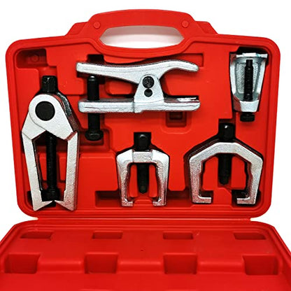 5pcs Front End Service Tool 5-in-1 Ball Joint Separator, Pitman Arm Puller, Tie Rod End Tool Set for Front End Service, Splitter Removal Kit