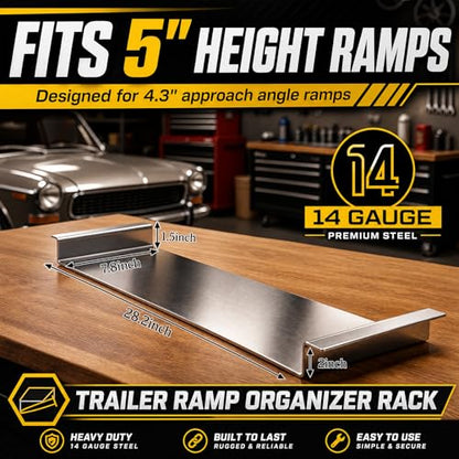 Wesiti Trailer Ramp Organizer Rack,Fits 5" Height Ramps with 4.3° Approach Angle,Lightweight Aluminum Vertical Storage Mount,Wall Mounted Holder for Race and Utility Trailers