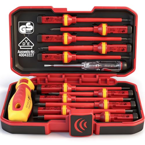 1000V Insulated Electrician Screwdriver Set - 13-Piece Professional Electrical Screwdriver Set Insulation Handle CRV Steel Magnetic Phillips Slotted Pozi Torx Tips VDE & GS Certified - style: 13 PCS VDE Interchangeable Pro