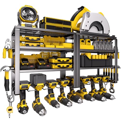 Spampur Power Tool Organizer Wall Mount | 4 Layers, Heavy Duty, Garage Storage - size: 4 Shelves 4Slots-2pk