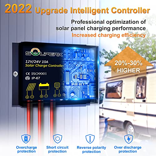 SOLPERK Solar Panel Kit 30W 12V, Waterproof Solar Battery Trickle Charger Maintainer + Upgrade Waterproof Controller + Adjustable Mount Bracket for Boat Car RV Motorcycle Marine Automotive - size: 30W PWM+Load Kit