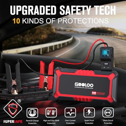 GOOLOO New GP2000 Jump Starter, 12V 2000A Car Jumper Starter(Up to 8.0L Gas, 6.0L Diesel Engines), SuperSafe Portable Battery Charger, Auto Lithium Box Booster Pack with USB Quick Charge, red - color: Red
