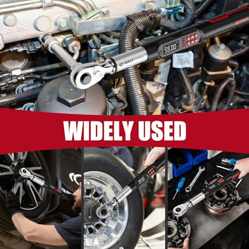 VANPO 1/2 Drive Digital Angle Torque Wrench 7.4-147.5 Ft.lb, ±2% Accuracy | 10-200 Nm Electronic Torque Wrench, Buzzer LED Vibration Alarm, Perfect Tools for Tire Lug Nuts & Car Engine Repair - size: 7.4-147.5 ft.lb/10-200 N.m (1/2-Inch)