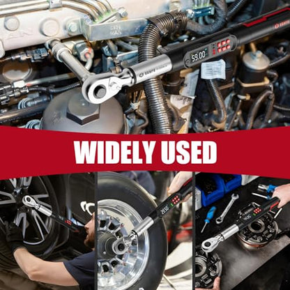 VANPO 1/2 Drive Digital Angle Torque Wrench 7.4-147.5 Ft.lb, ±2% Accuracy | 10-200 Nm Electronic Torque Wrench, Buzzer LED Vibration Alarm, Perfect Tools for Tire Lug Nuts & Car Engine Repair - size: 7.4-147.5 ft.lb/10-200 N.m (1/2-Inch)