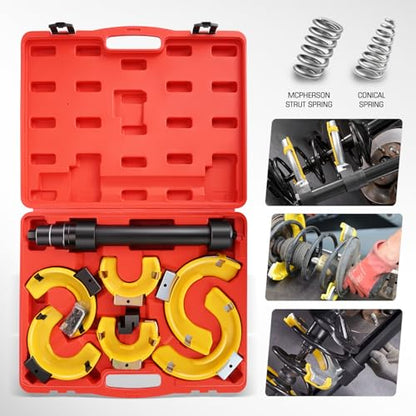 DNA Motoring Interchangeable Universal Strut Spring Compressor Kit, Fork Strut Coil Extractor Tool Set with Safety Guard and Storage Box, TOOLS-00784