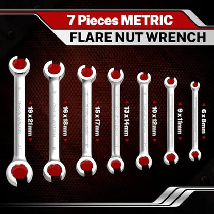 BILITOOLS 12-Piece Flare Nut Wrench Set, SAE & Metric, 6-21mm | Chrome Vanadium Steel, 12-Point Grip, SAE 1/4"-7/8", Metric 6-21mm, Includes Storage Pouch