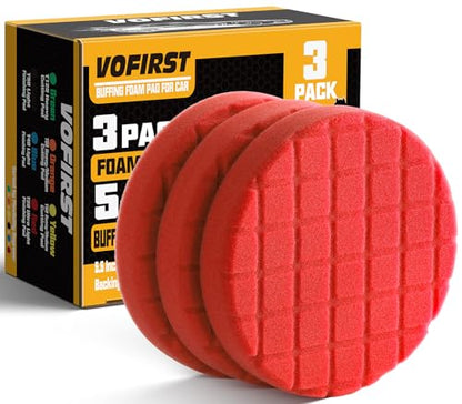 Foam Buffing Pads 5.5 Inch, 3Pcs Red Waxing Polishing Pad Set for Car Paint Gloss, Sealing Glaze and Detailing - color: Red, size: 5.5 - Inch