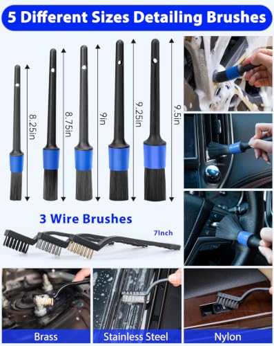 THINKWORK Car Detailing Kit with Foam Gun & Vacuum, 41Pcs Car Cleaning Supplies | Complete Wash Kit, 7600PA Corded Vacuum, Car Wash Mop, 20L Folding Bucket, Detailing Brush Set for Interior & Exterior, Blue