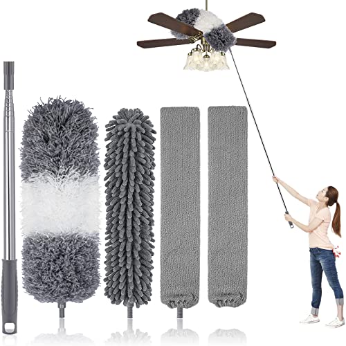 UIMO Microfiber Feather Duster Kit with Extension Pole (30–100") – Bendable Washable Heads, Extendable Dusters for Cleaning Ceiling Fan, High Ceiling, Blinds, Furniture & Cars (5 Pcs) | – Bendable Washable Heads, Extendable Dusters for Cleaning Ceiling Fa