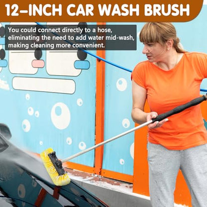 12" Car Wash Brush Head, Soft Bristle Scrub Brush, Large Durable Car Washing Brush, Wash Brushes for Vehicles, Auto, Truck, Boat, House Siding, Sweep Snow, Caravan, Solar Panel
