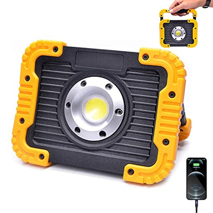 YXQUA Rechargeable Work Light, 30W LED Portable Flood Light, Super Bright IP65 Waterproof,180° Adjustable Stand for Job Site Lighting Outdoor Camping Emergency Car Repairing - size: 6.78 inches