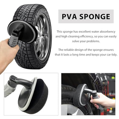 2 PCS Car Tire Shine Applicator, High-Density Sponge Tyre Dressing Applicator Pad with Curved Handle, Reusable Wheel Polishing Brush Auto Detailing Foam for Applying Tire Shine - color: 2pcs