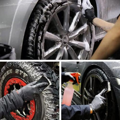 3 Pcs Car Wheel & Tire Cleaning Brush Set, Soft & Medium Bristle Brushes for Auto Detailing, Long Handle Rim and Barrel Cleaning Kit for Cars, Trucks and SUVs