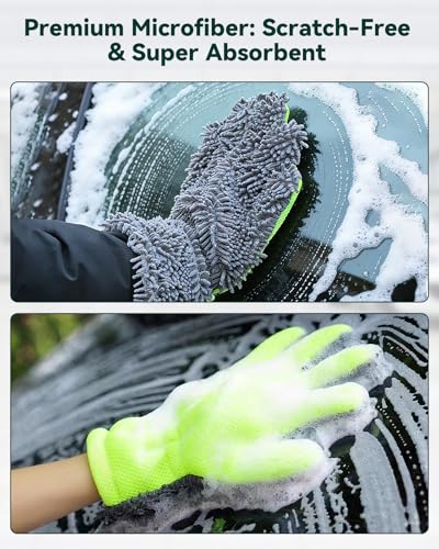 Car Wash Mitt, 2-Pack Microfiber Scratch Free Auto Detailing Supplies for Cleaning, Washing Dusting,Thickened 5-Finger Clean Gloves Design for Interior Exterior Cleaning Tight Spaces and Wheel | Supplies for Cleaning, Washing Dusting,Thickened 5-Finger Cl