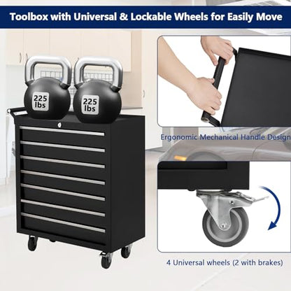 7-Drawer Rolling Tool Chest with Lock, Heavy-Duty Mobile Tool Storage Cabinet, Tool Cart Organizer for Garage Workshop - style: 7-Drawer