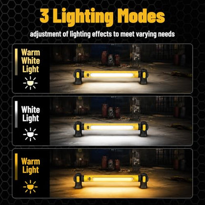 Under Hood Work Light, 3000lm Rechargeable Magnetic LED Light Bar with 360° Rotation & Hooks for Car Repairing, Garage, Mechanic, Camping & Emergency