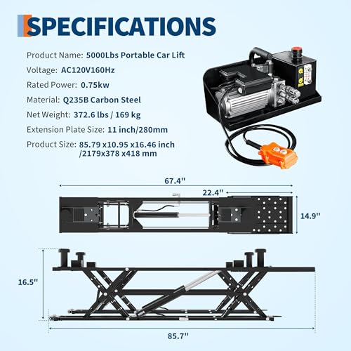 5000LBS Portable Car Lift for Trucks SUV Sedan, Heavy Duty Scissor Lift Jack with Safety Lock, Adjustable Height 10.24"-26.8", Hydraulic Vehicle Lifting System with Extension Plates - size: 5000 LBS-Black