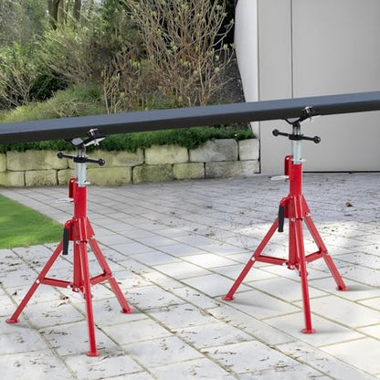 2PCS Pipe Jack Stand, Heavy Duty Pipe Stand, 2-Ball Transfer, 2500LB Jack Stands Carbon Steel with Portable Folding Legs 28-52 Inch Height Adjustable 1/8"-12" Capacity - color: Red | 2-Ball Transfer