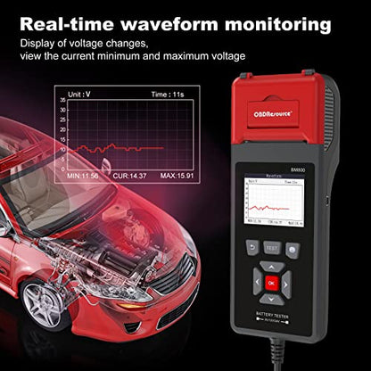 ELMCONFIG Car Battery Tester with Printer, 6V 12V 24V Battery Load Tester | 100-2000 CCA, with Car Cranking and Charging System Analyzer Scan Tool for Cars, Trucks & Motorcycles, 3PCS Thermal Paper - color: Black + Grey
