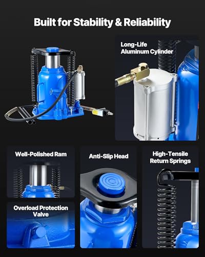VEVOR Air Hydraulic Bottle Jack, 32 Ton/70500 LBS, Hydraulic Floor Car Jack with Manual Hand Pump, Heavy Duty Pneumatic Bottle Jack Hoist for Auto Truck Travel Trailer Repair Lift - size: 32T Air Hydraulic