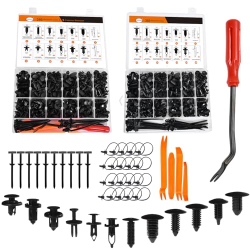 2Sets 260PCS Car Bumper Retainer Clips Kit - Auto Plastic Rivets & Push Fasteners Set, Most Popular Sizes for Door Trim, Panel, Fender - Compatible with GM, Ford, Toyota, Honda, Chrysler - size: 2X260pcs+5tool