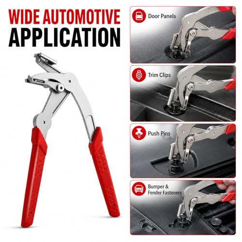 Car Clip Pliers, Auto Fastener Clip Removal Pliers, Spring Loaded Trim Removal Tool for Door Panel, Bumper Rivets, Interior Exterior Automotive Plastic Fasteners