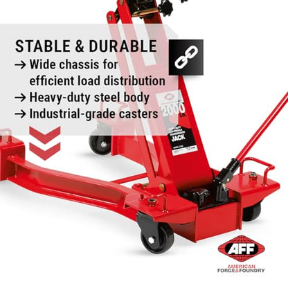 AFF Low Profile Manual Hydraulic Transmission Jack - Heavy Duty Steel Body, Adjustable Saddle with Safety Chain & 360 Handle - for Transmissions, Transfer Cases & Differentials (Multiple Capacities) - size: 2000 lbs Capacity